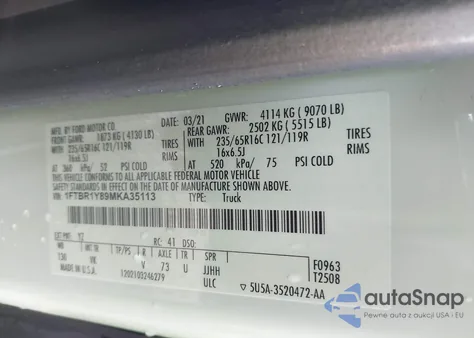 2021 Ford Transit-250 from USA, damaged, VIN 1FTBR1Y89MKA35113